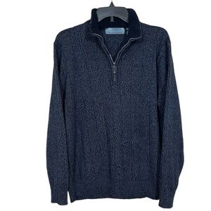 Oscar De La Renta Men’s Blue Smugoo 1/4 Zip Fleece Neck Pullover Sweater Large